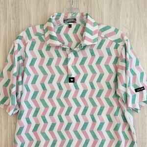 Bad Birdie Polo Shirt Men's Small Geometric Golf Short Sleeve Stretch Preppy